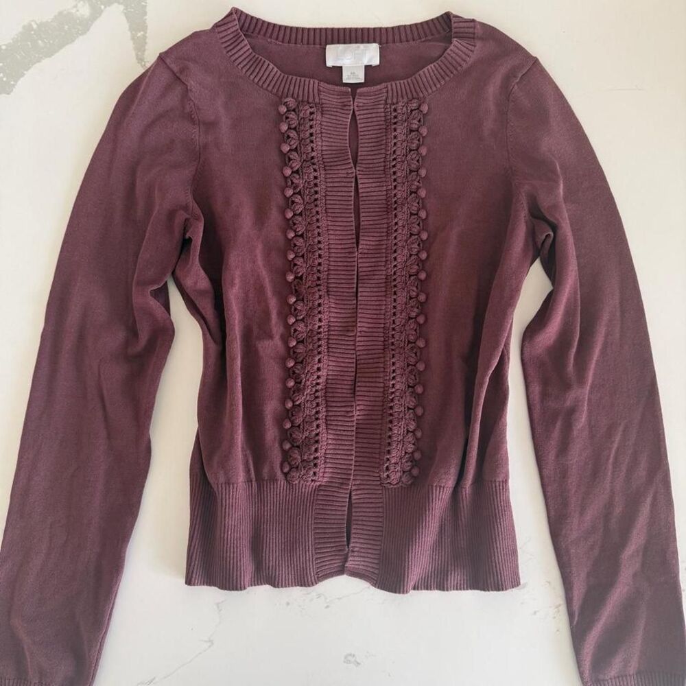 Loft Women's Burgundy and Purple Cardigan